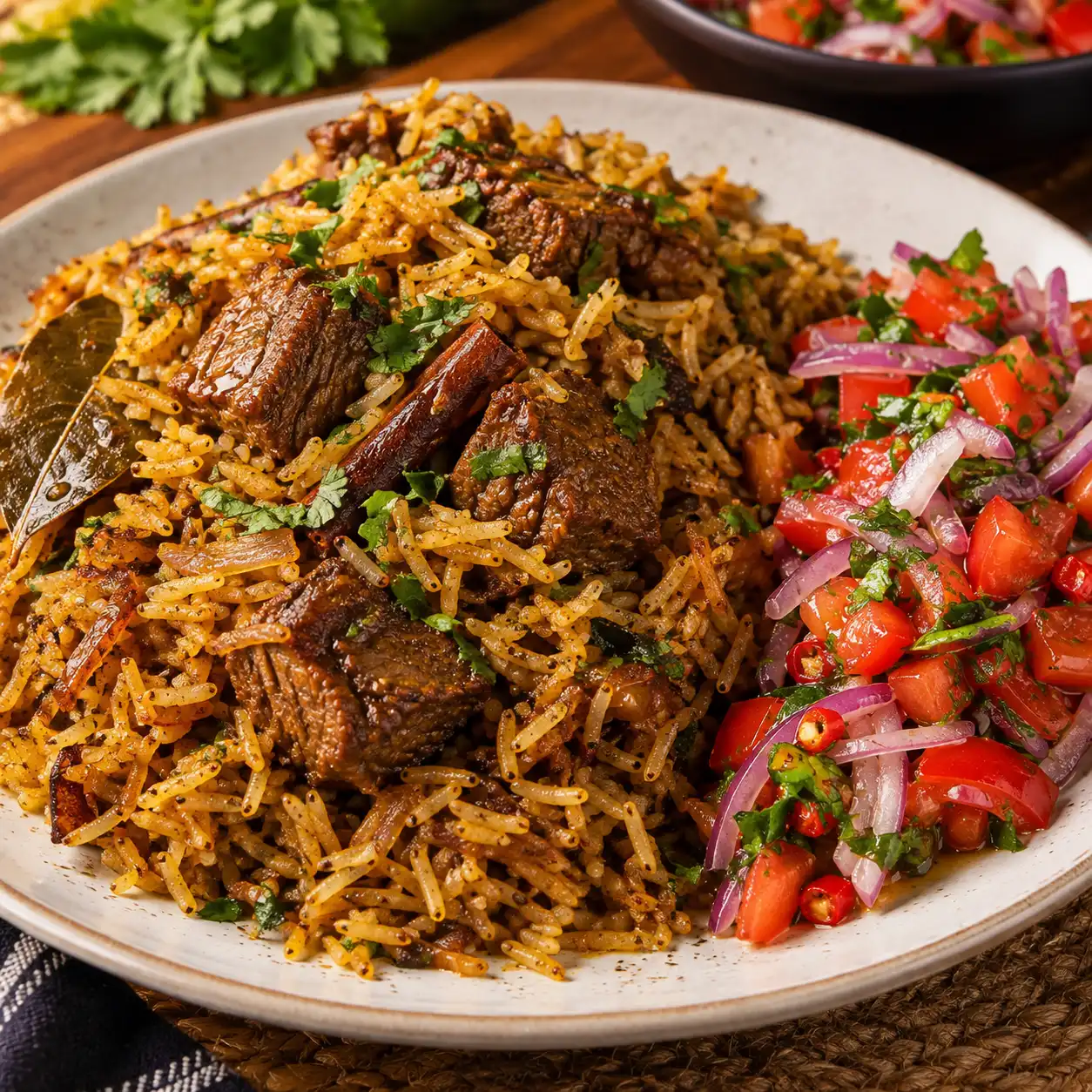 Beef pilau and side salad
