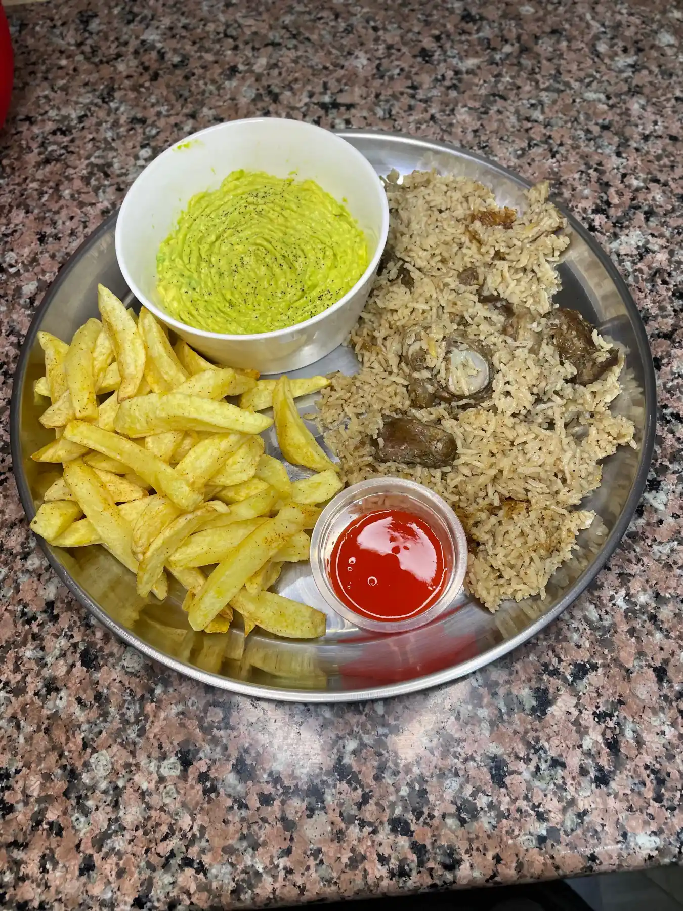 Chips and pilau platter