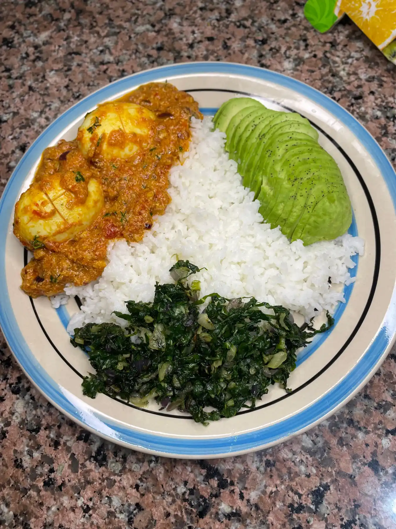 Rice,egg curry and veggies