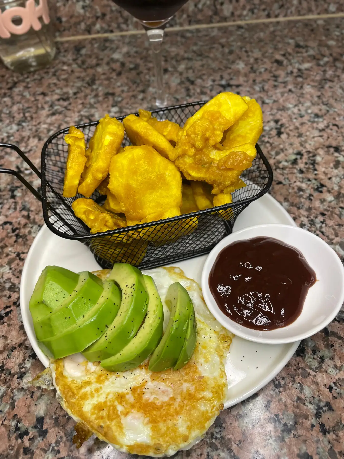 Viazi karai and avocado on egg