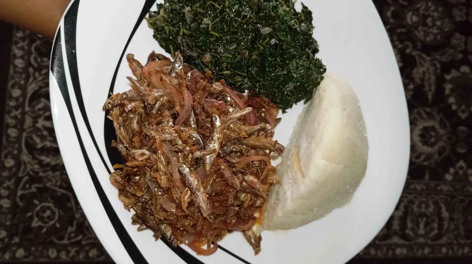 Ugali with Omena and greens