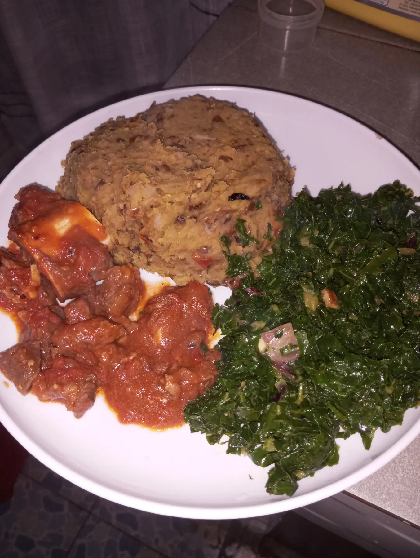 mushenye with beef and greens